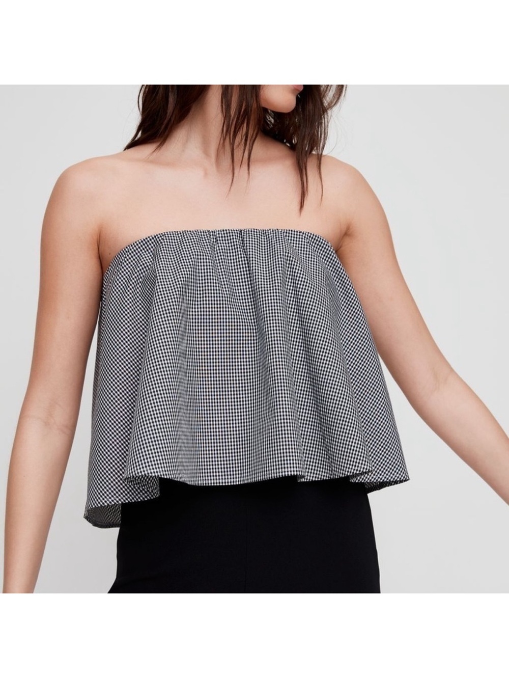 Babaton Aritzia Top Cropped XXS Black Gingham boho peasant whimsigoth festival